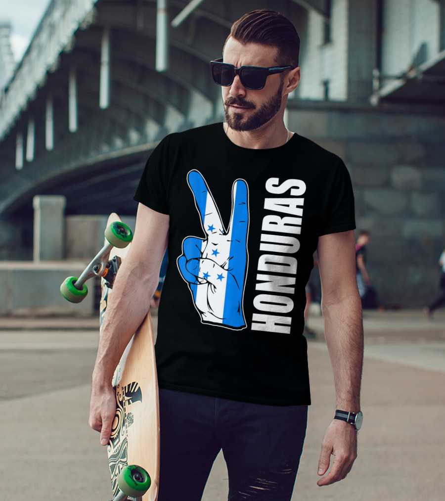 Peace In Honduras Love Hondura Honduran Flag V Sign T-Shirt