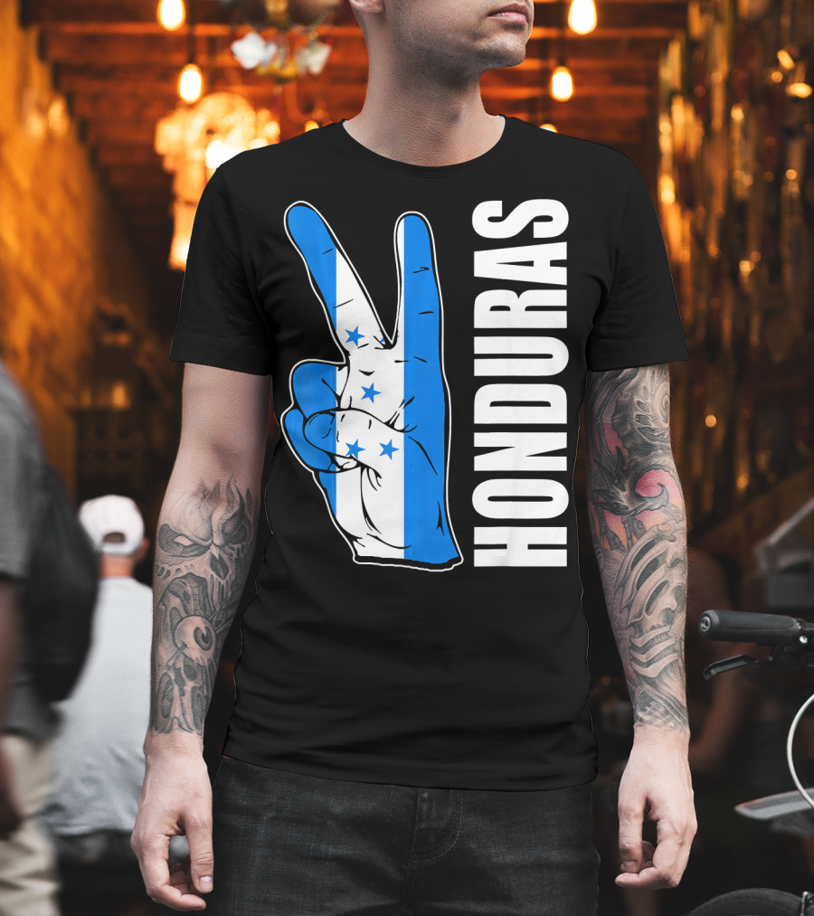 Peace In Honduras Love Hondura Honduran Flag V Sign T-Shirt