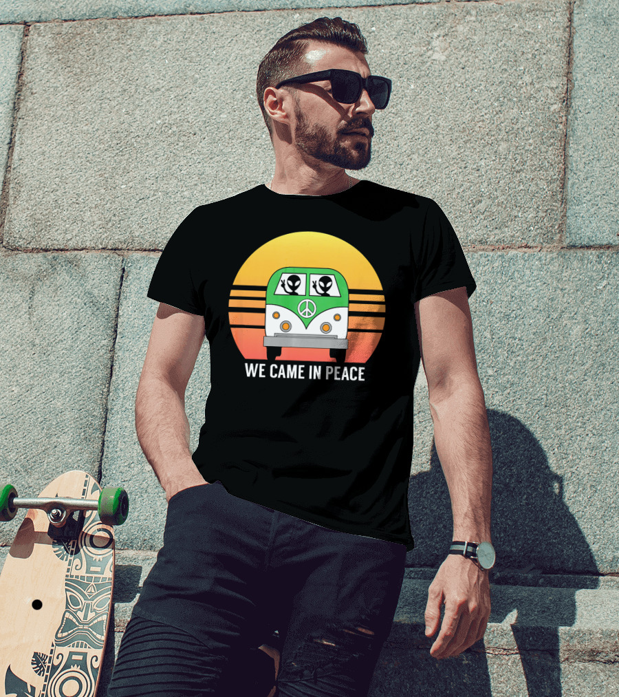 We Came In Peace Hippie Bus Alien Retro Sunset T-Shirt
