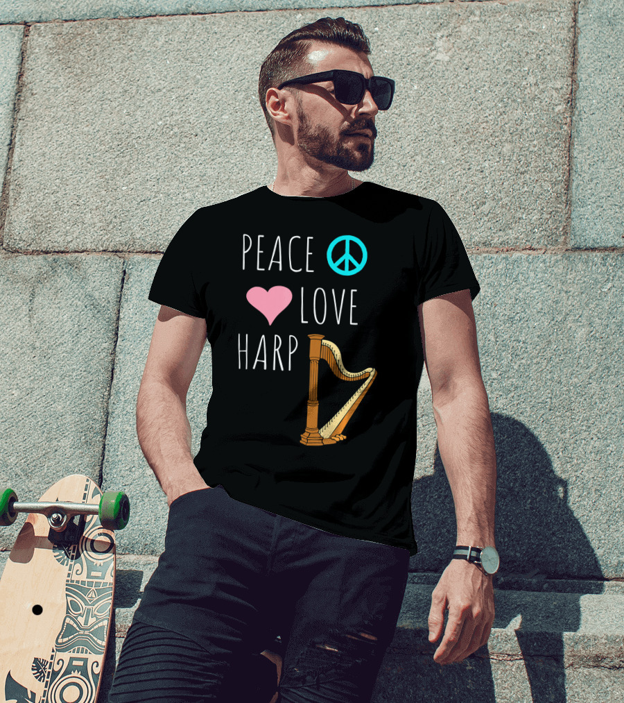 Peace Love Harp Player Musician Harpist T-Shirt