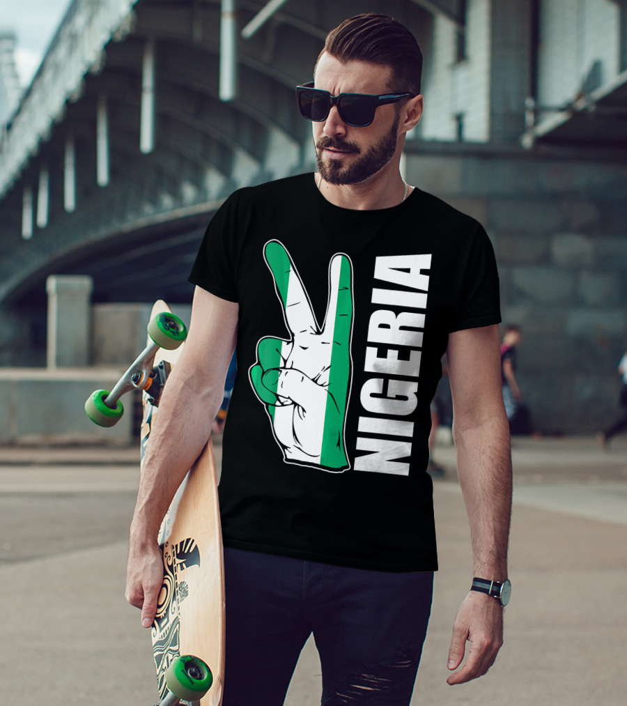 Nigerian Pride Peace Gesture With Nigeria Flag Colors And Nigeria Text T-Shirt