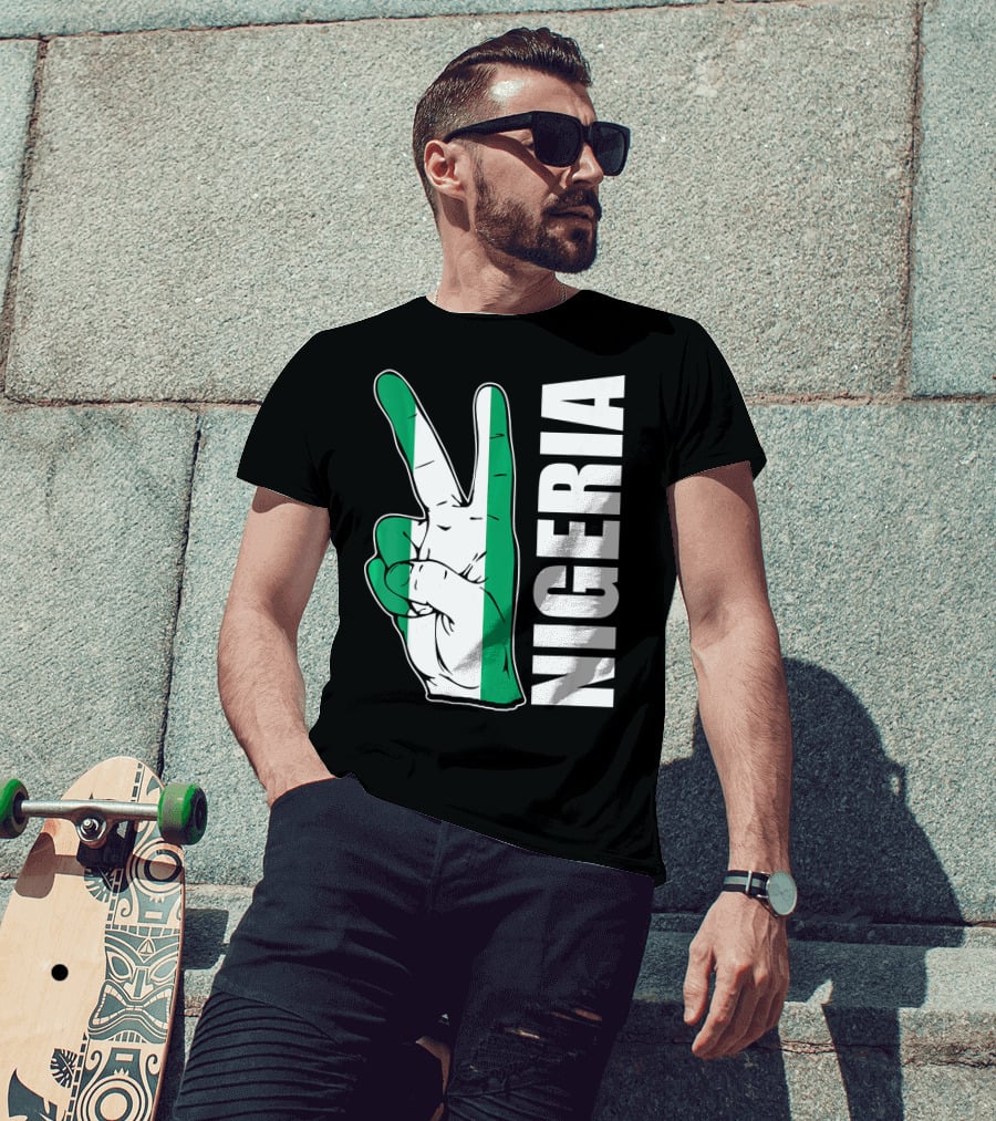 Nigerian Pride Peace Gesture With Nigeria Flag Colors And Nigeria Text T-Shirt