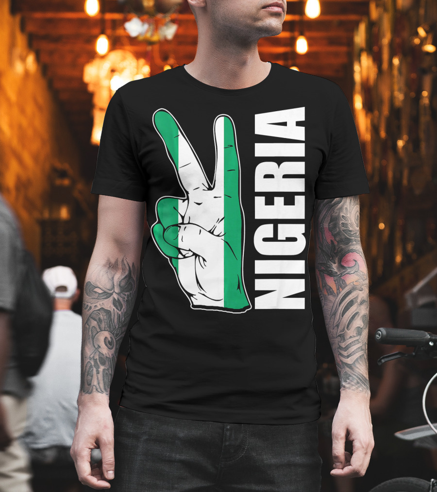 Nigerian Pride Peace Gesture with Nigeria Flag Colors and Nigeria Text T-Shirt