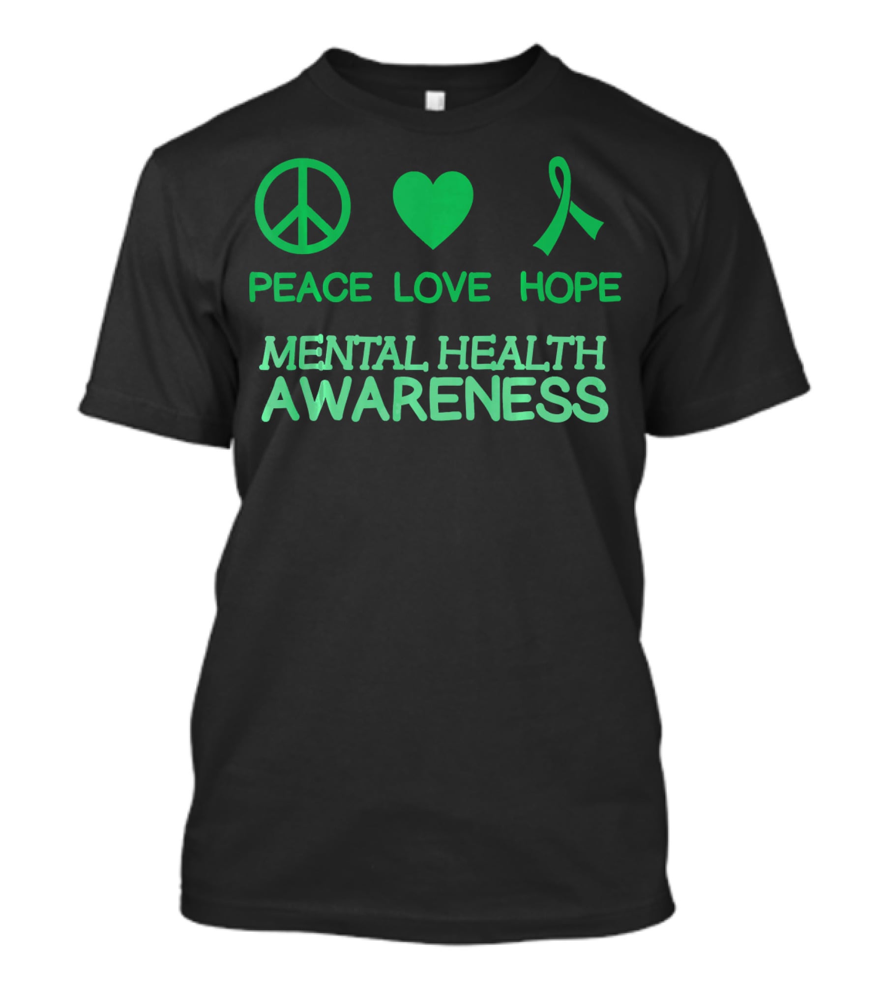 Peace Love Hope Green Ribbon Mental Health Awareness T-Shirt