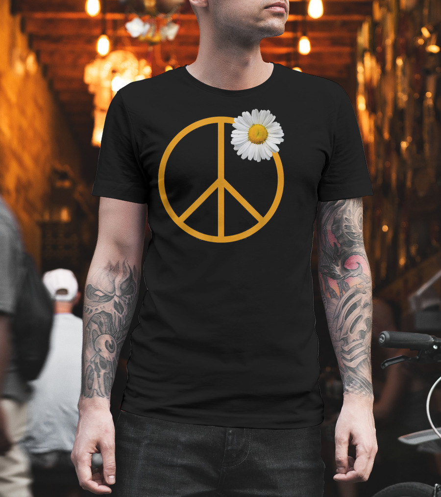 Peace Sign White Flower Boho Hippie Style Iconic T-Shirt
