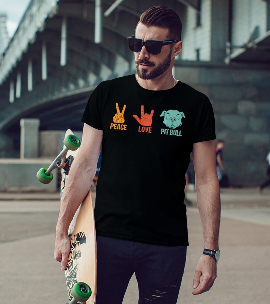 Peace Love Pit Bull Vintage Hand Signs Dog T-Shirt