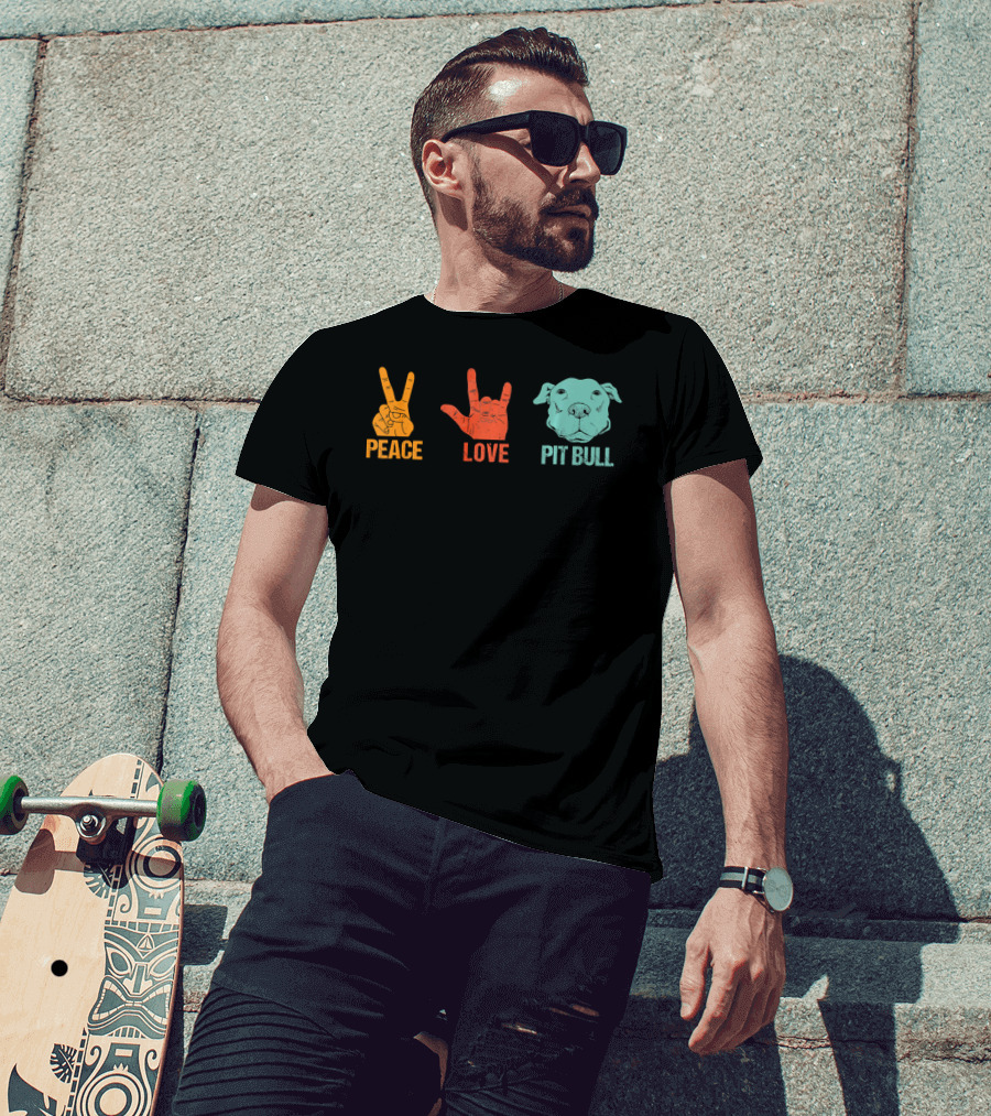 Peace Love Pit Bull Vintage Hand Signs Dog T-Shirt