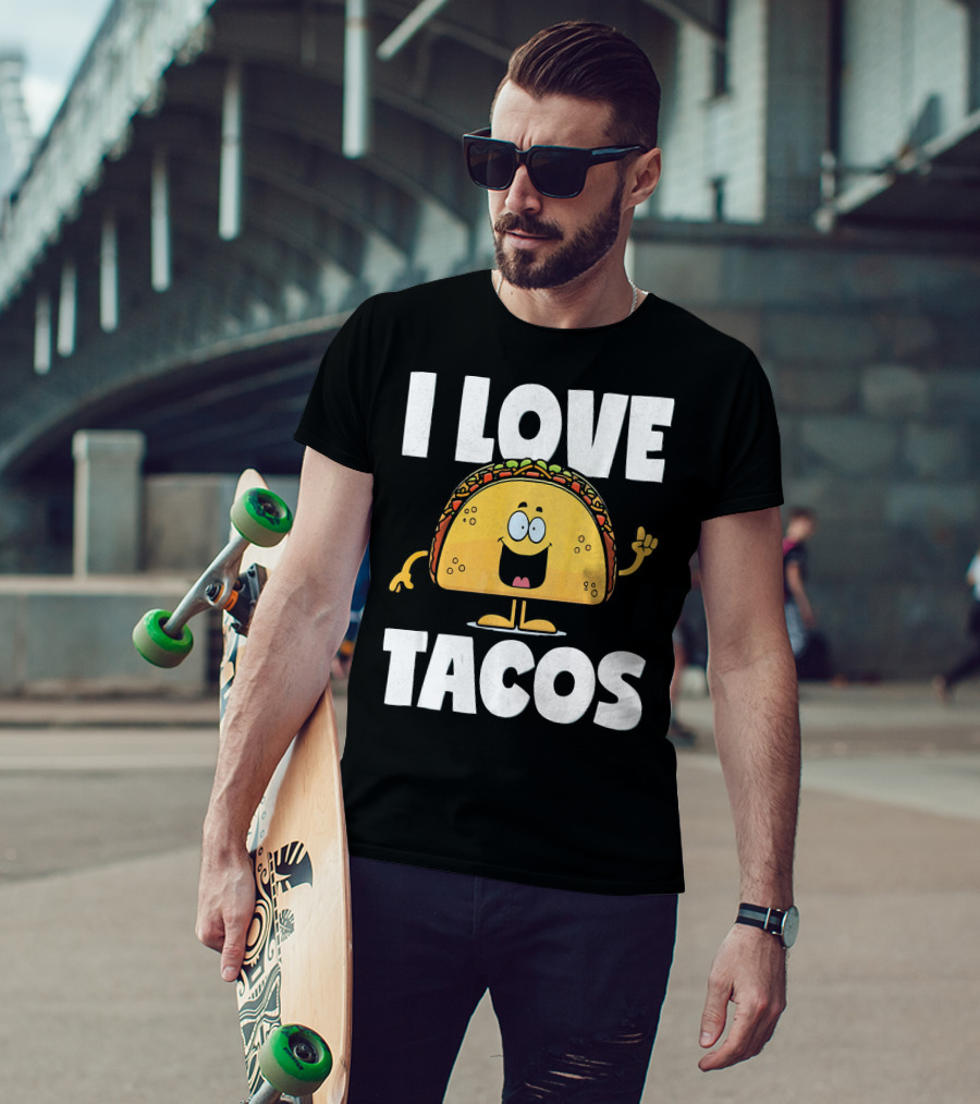 I Love Tacos Funny Vintage Retro Cute Taco Cartoon T-Shirt