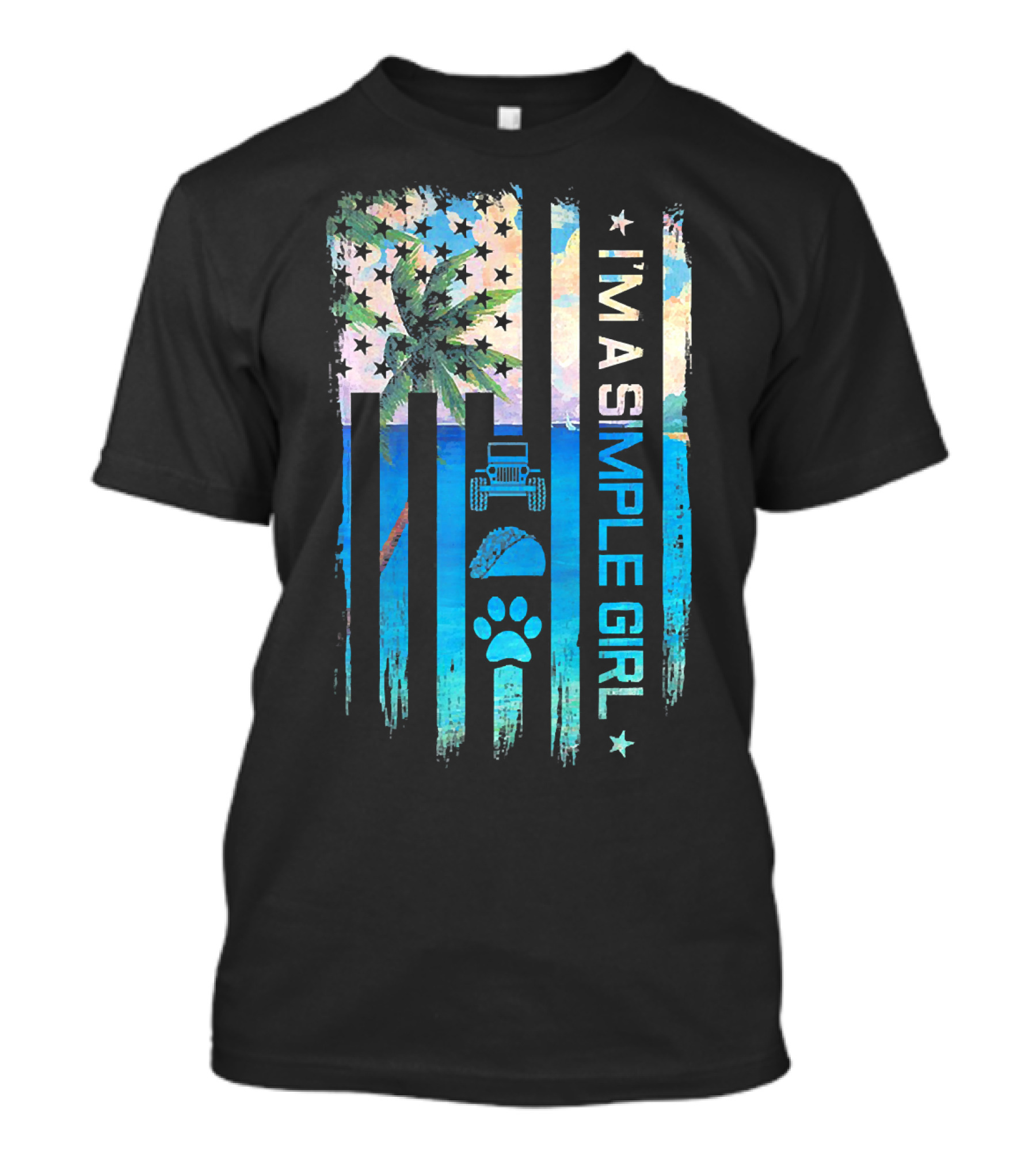 I'm A Simple Girl Jeeps Tacos Dogs American Flag Palm Tree T-Shirt