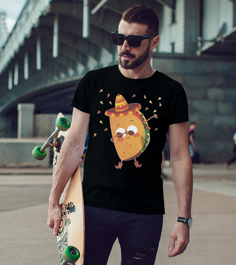 Funny Mexican Dabbing Taco Sombrero Party T-Shirt