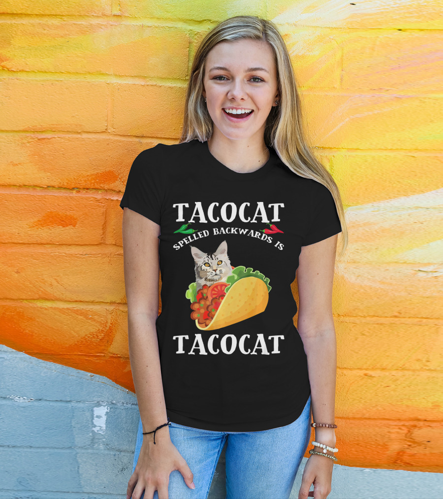 Taco Cat Spelled Backwards Is Tacocat Cat In Taco With Peppers T-Shirt