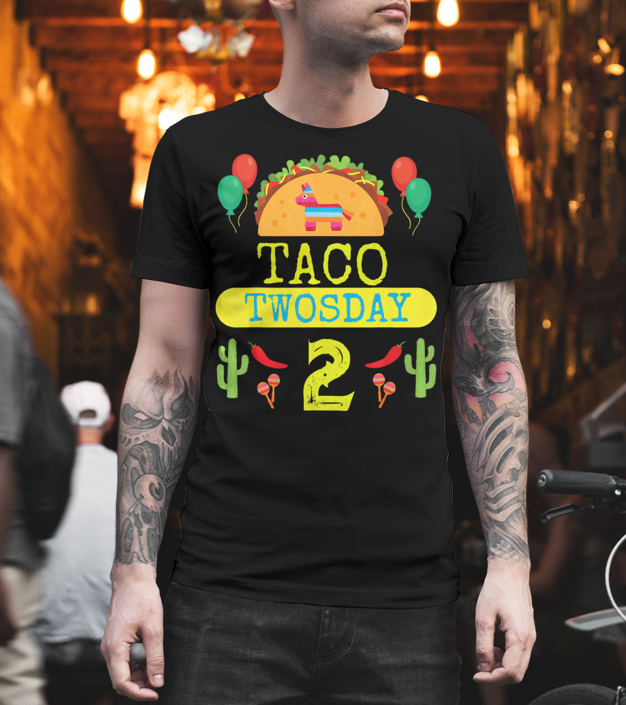 Taco Twosday Kids Birthday Party with Cactus and Piñata Balloons Tuesday T-Shirt