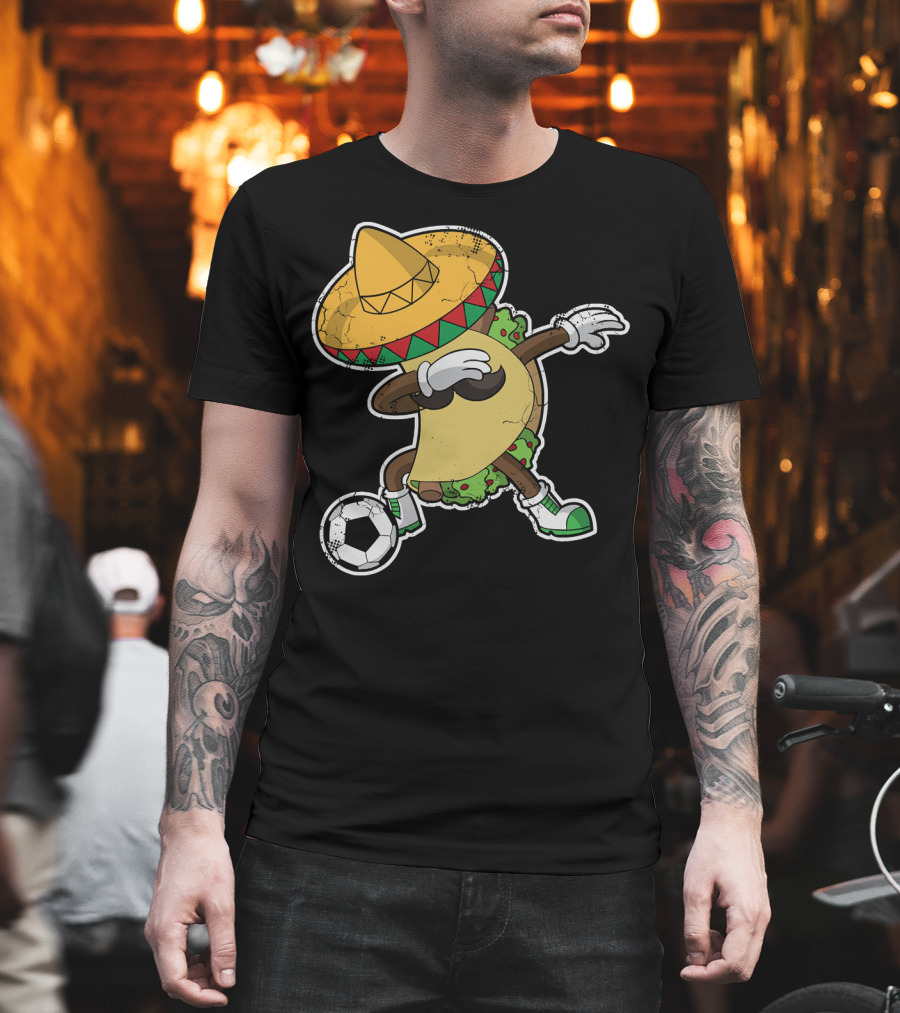 Dabbing Taco with Sombrero Playing Soccer T-Shirt