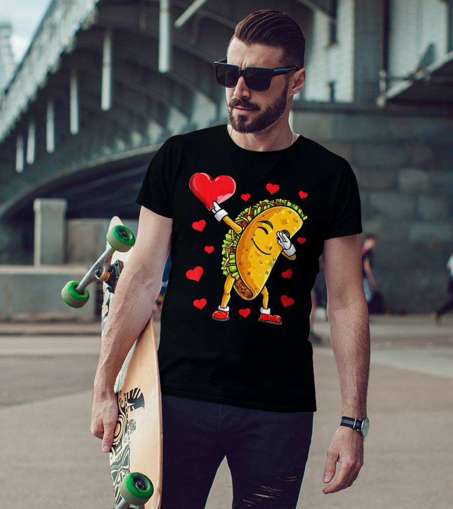 Dabbing Taco With Heart Valentines T-Shirt