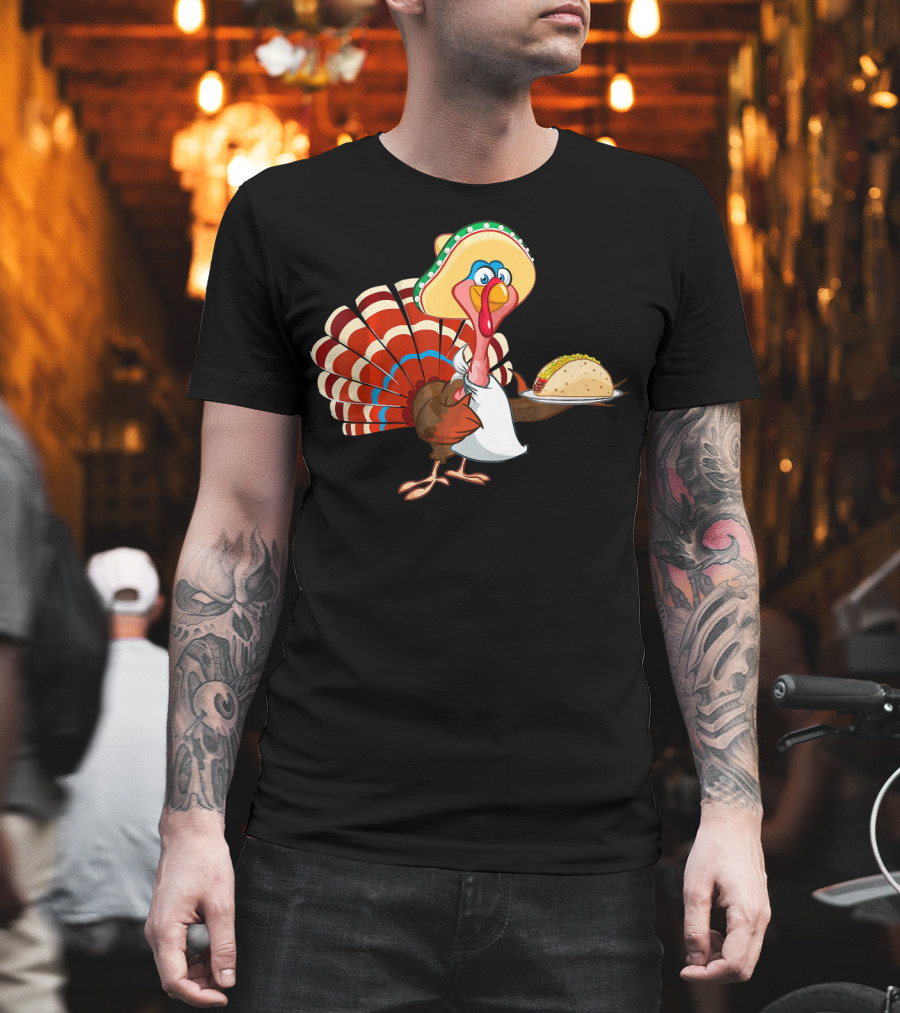 Funny Mexican Turkey Serving Tacos With Sombrero T-Shirt