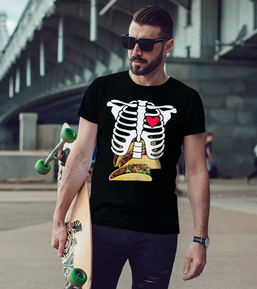 Halloween Funny Skeleton Heart Tacos T-Shirt