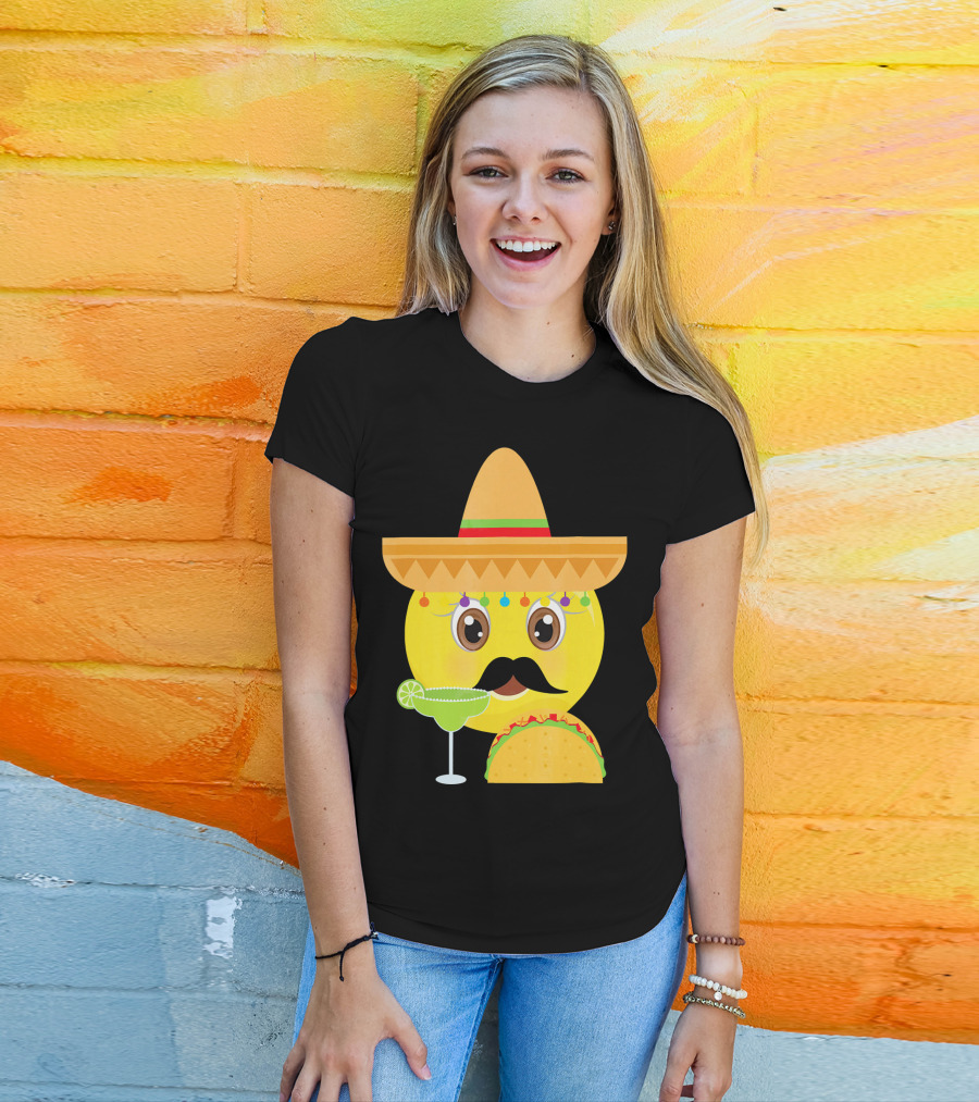 Funny Mexican Emoticon Sombrero Mustache Margarita Taco T-Shirt