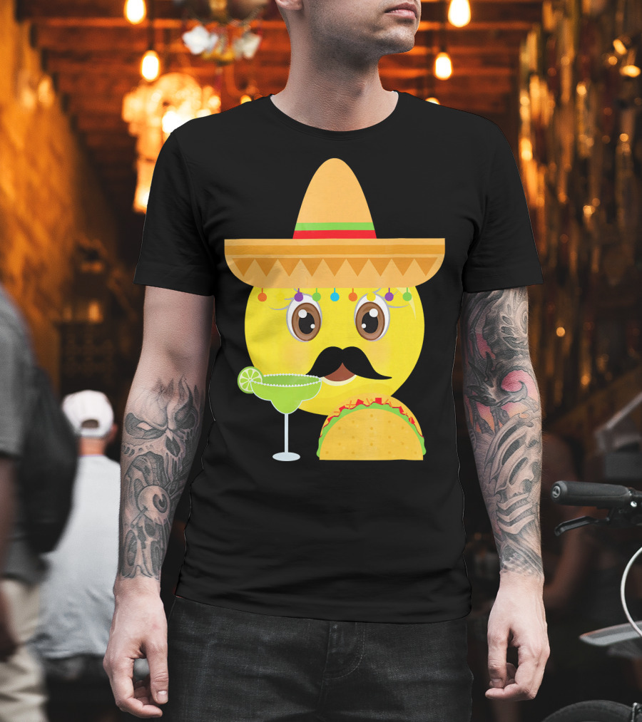 Funny Mexican Emoticon Sombrero Mustache Margarita Taco T-Shirt