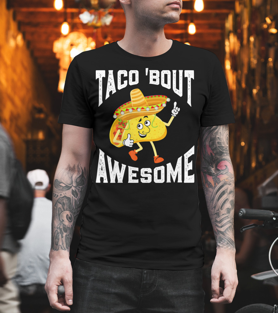TACO 'Bout Awesome Mexican Taco Lover Sombrero Cartoon T-Shirt