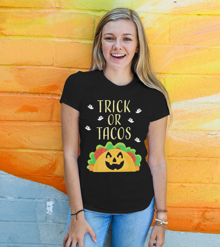 Trick Or Tacos Halloween Ghosts With Smiling Taco T-Shirt