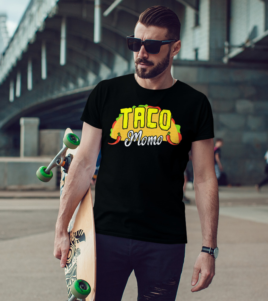 Taco Momo Grandma Mexican Food Fiesta Colorful Taco And Chili Peppers T-Shirt
