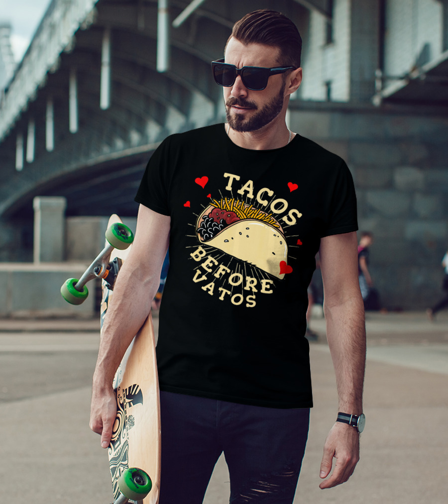 Tacos Before Vatos Funny Gym Food With Hearts T-Shirt