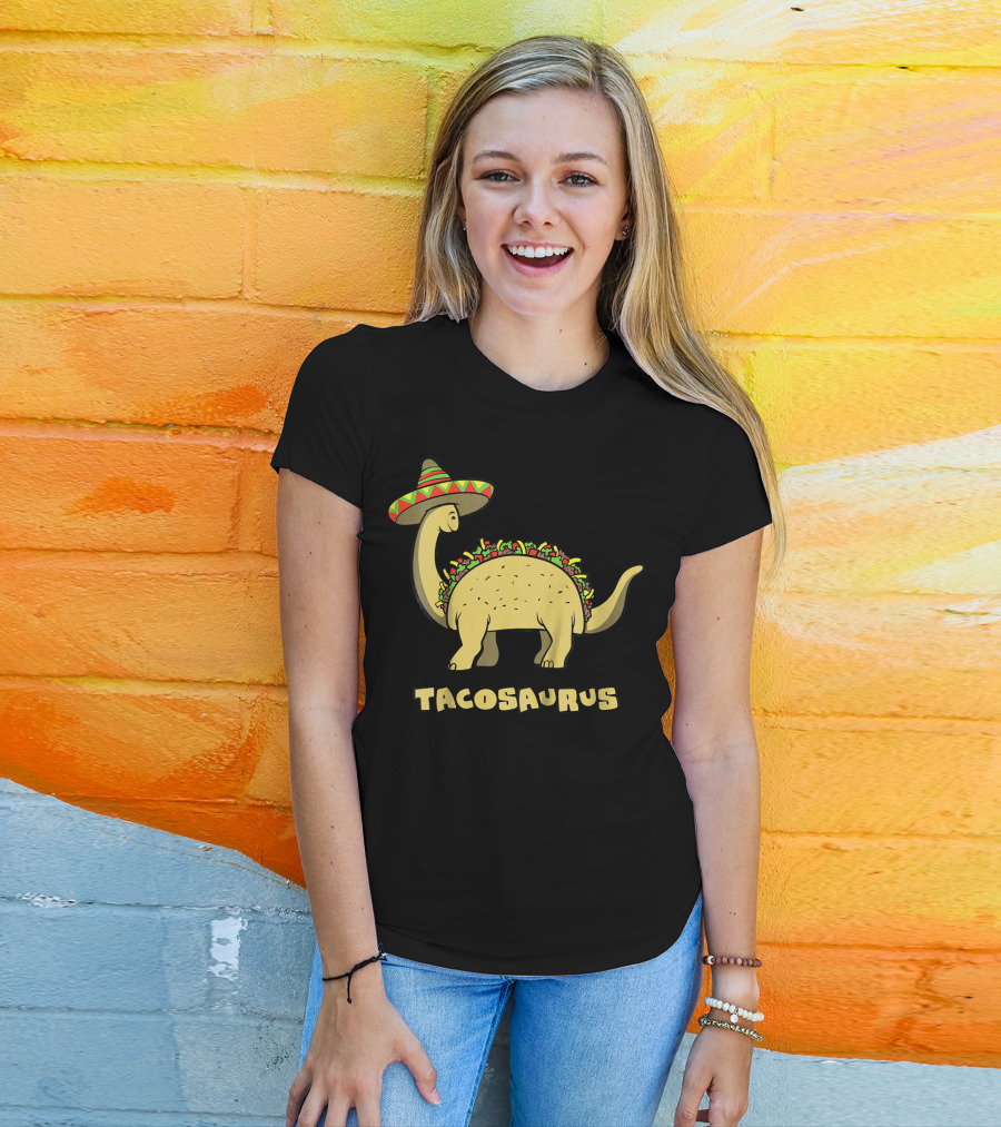 Kids Funny Tacosaurus Dinosaur With Sombrero Hat T-Shirt