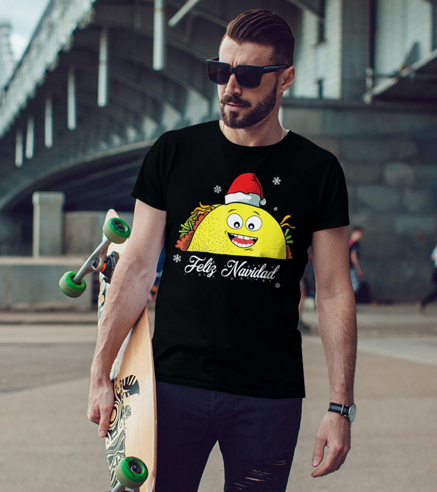 Feliz Navidad Smiling Taco Santa Hat T-Shirt