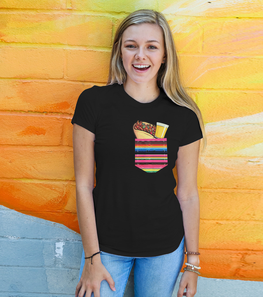 Tacos And Tequila Vibrant Serape Pocket T-Shirt