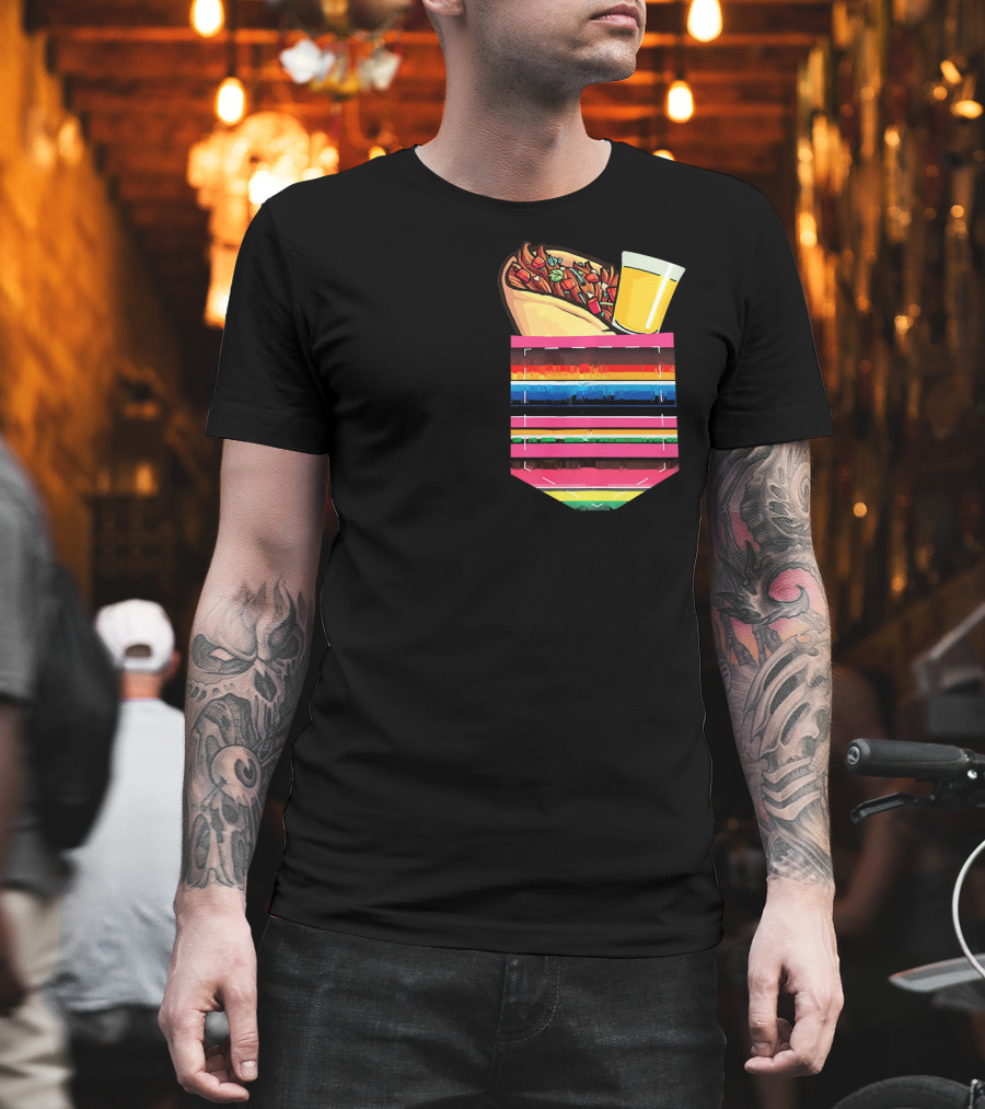 Tacos And Tequila Vibrant Serape Pocket T-Shirt