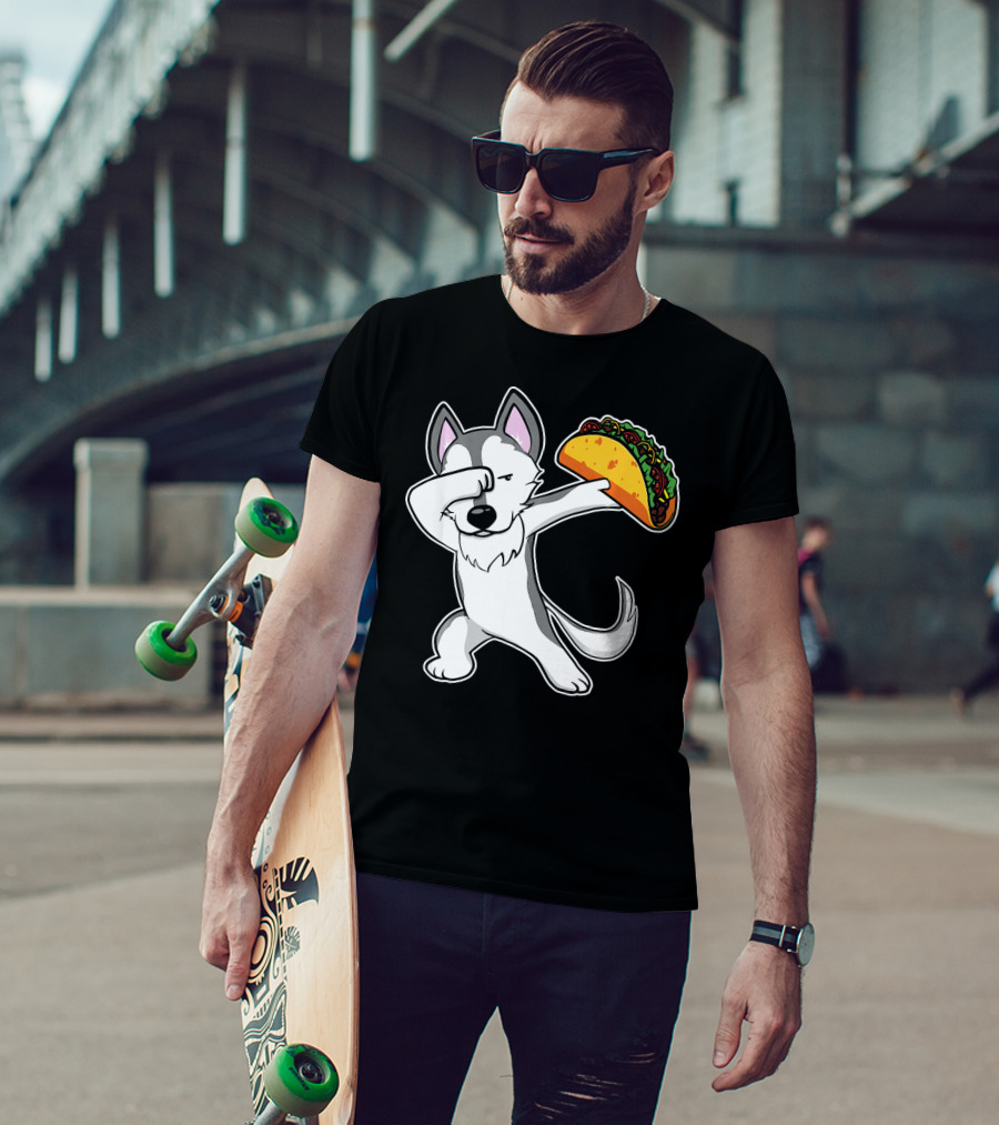Husky Dabbing With Taco Funny Dance Lover T-Shirt