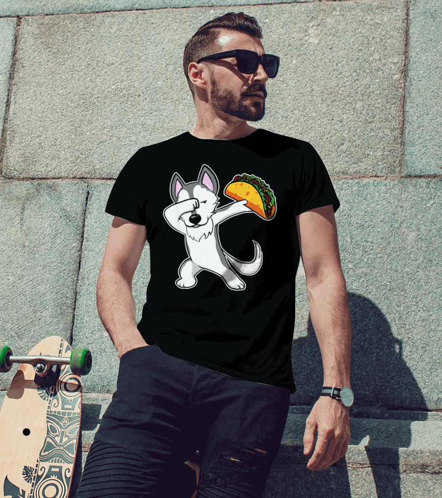 Husky Dabbing With Taco Funny Dance Lover T-Shirt