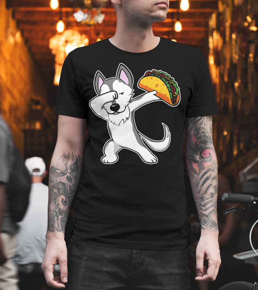 Husky Dabbing with Taco Funny Dance Lover T-Shirt