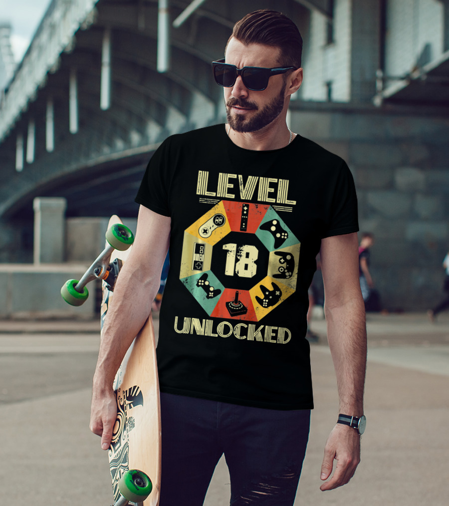 Level 18 Unlocked Video Game Controllers Retro T-Shirt