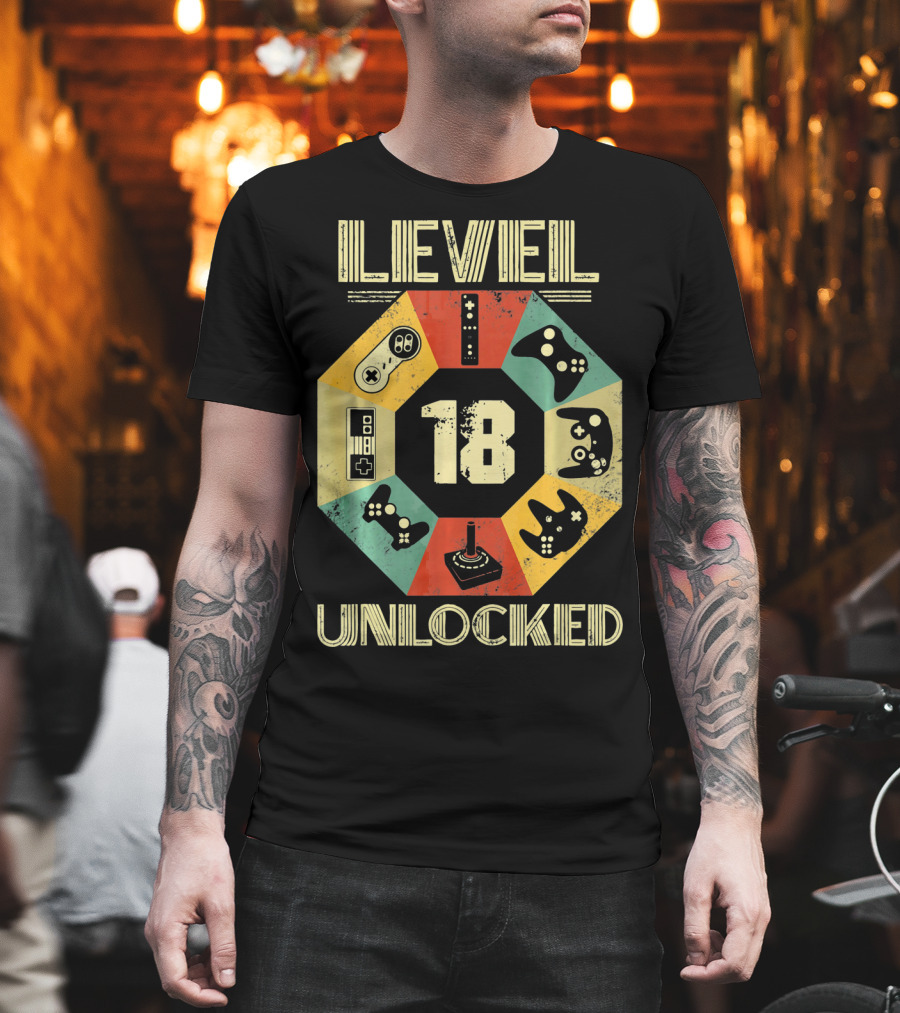 Level 18 Unlocked Video Game Controllers Retro T-Shirt