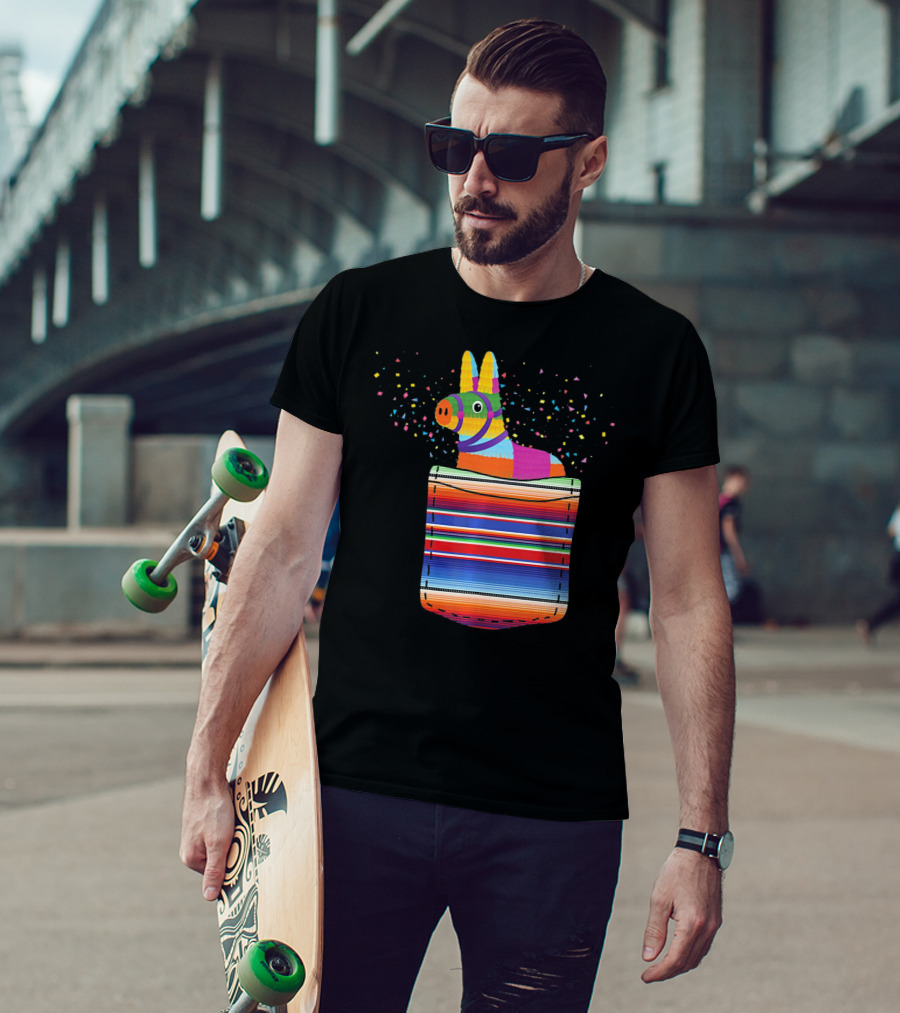 Pocket Pinata Serape Fiesta Blanket Confetti Burst T-Shirt