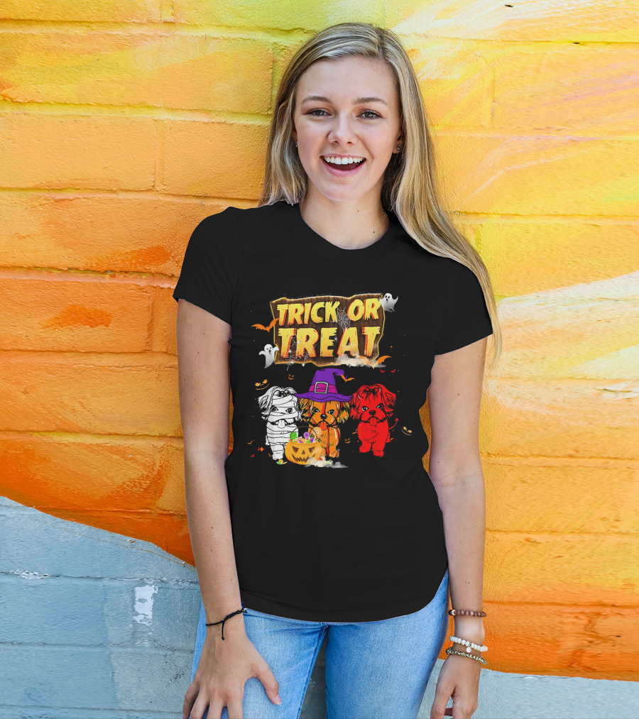 Trick Or Treat Three Shih Tzu Pumpkin Ghosts T-Shirt