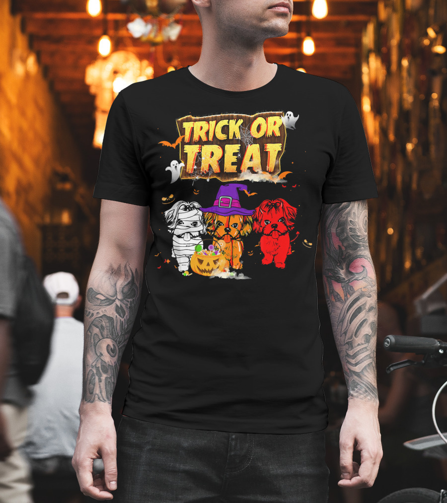 Trick or Treat Three Shih Tzu Pumpkin Ghosts T-Shirt