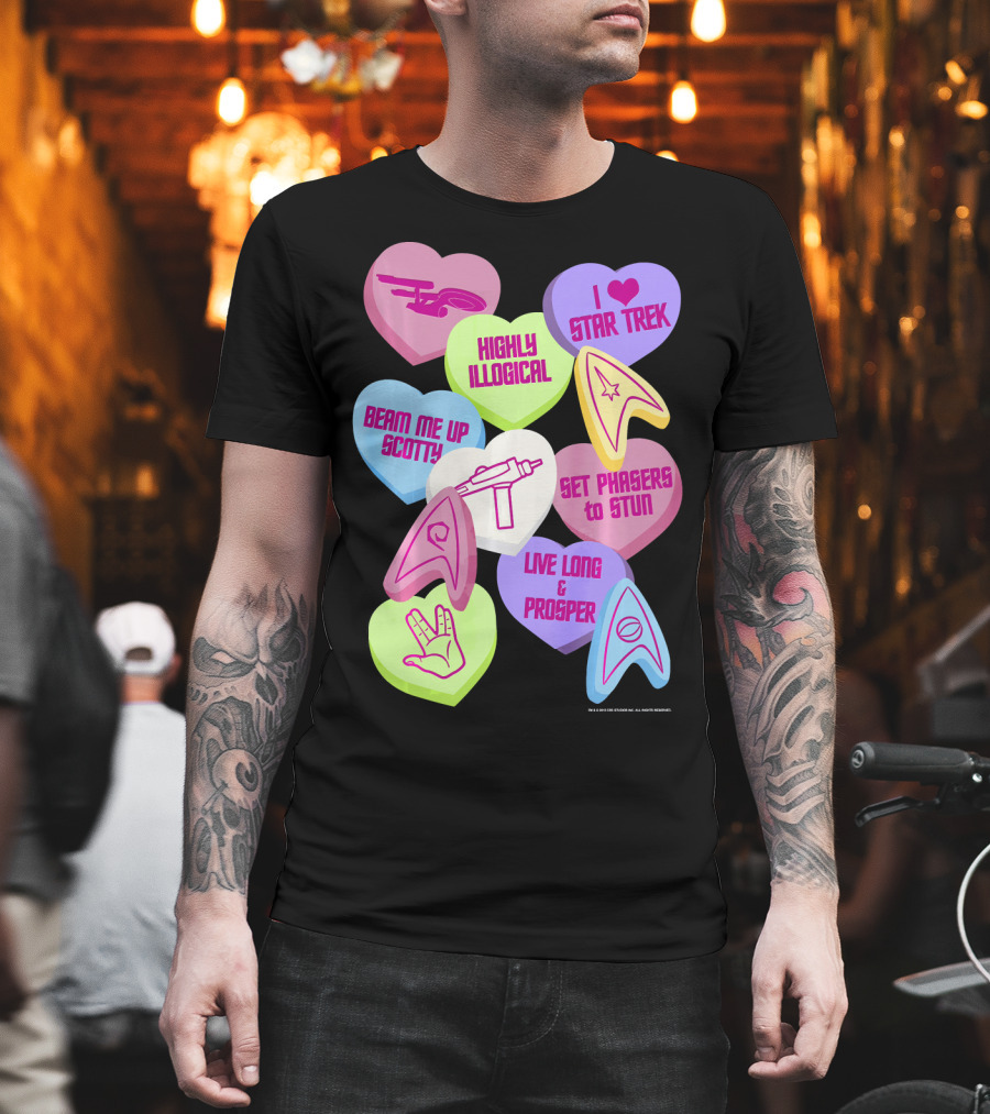 Beam Me Up Scotty Star Trek Candy Hearts Valentines Day Live Long And Prosper T-Shirt