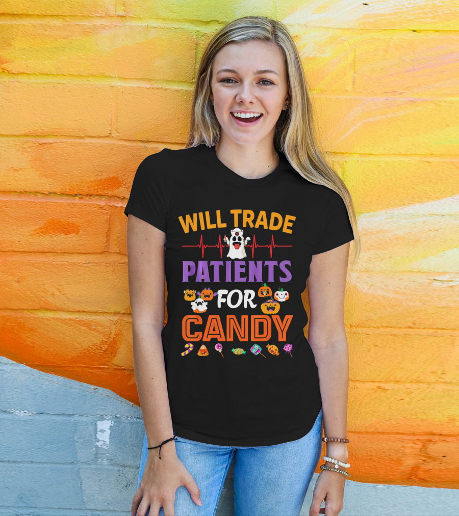 Will Trade Patients For Candy Funny Halloween Ghost Pumpkins Candy Icons T-Shirt