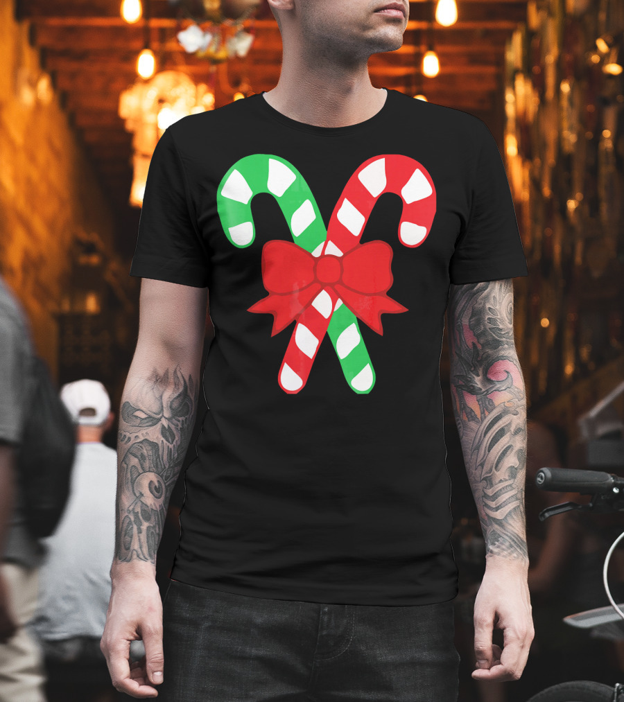 Candy Canes Christmas Holiday Red Bow Iconic Symbols T-Shirt