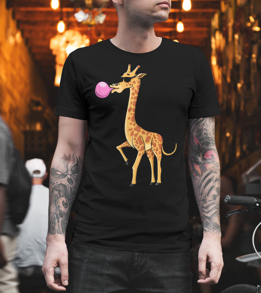 Funny Bubble Gum Blowing Giraffe Animal T-Shirt