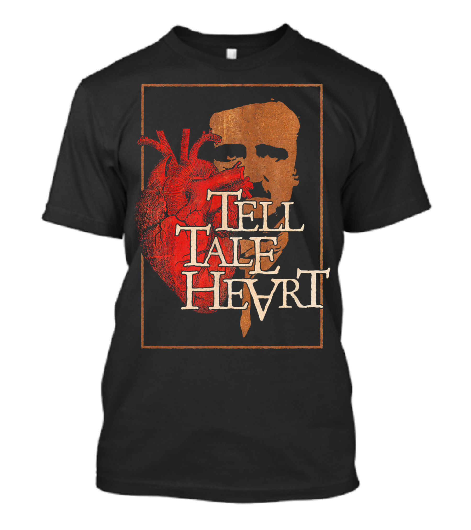 Poe Tell Tale Heart Distressed Gothic Portrait And Heart T-Shirt