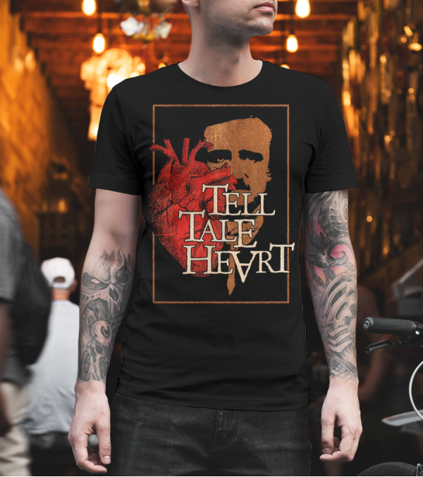 Poe Tell Tale Heart Distressed Gothic Portrait and Heart T-Shirt Poe Tell Tale Heart Distressed Gothic Portrait and Heart T-Shirt