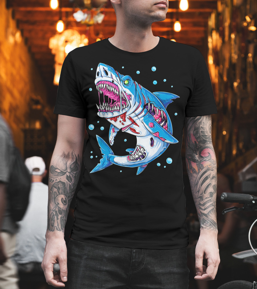 Shark Zombie Underwater Monster with Exposed Bones and Teeth T-Shirt