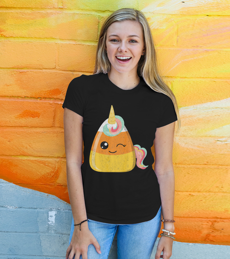 Candy Corn Unicorn Funny Halloween Candicorn T-Shirt