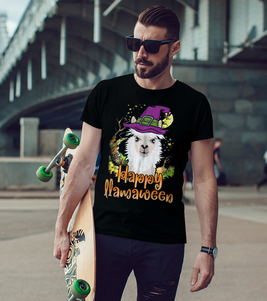 Happy Llamaween Cool Witch Llama T-Shirt