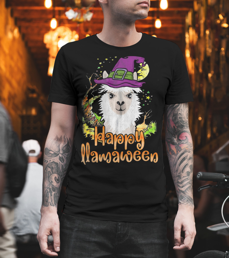 Happy Llamaween Cool Witch Llama T-Shirt