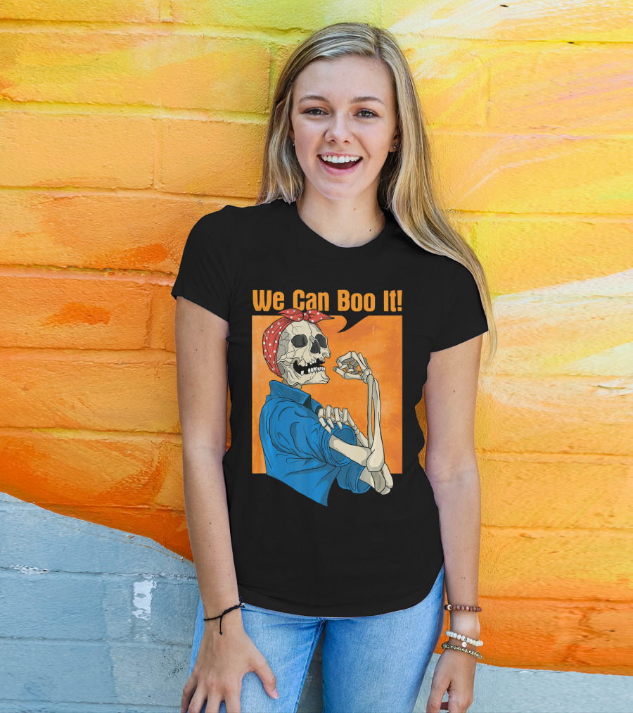 Funny Halloween Vintage Skeleton Rosie The Riveter We Can Boo It T-Shirt