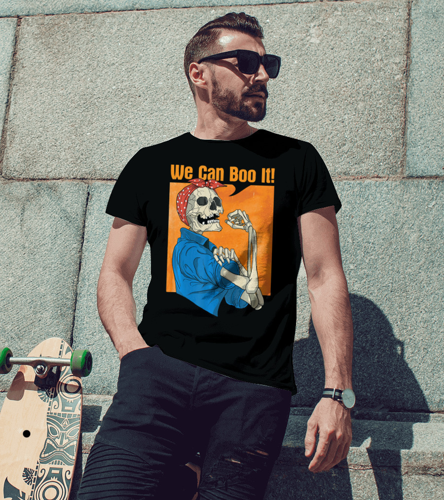 Funny Halloween Vintage Skeleton Rosie The Riveter We Can Boo It T-Shirt